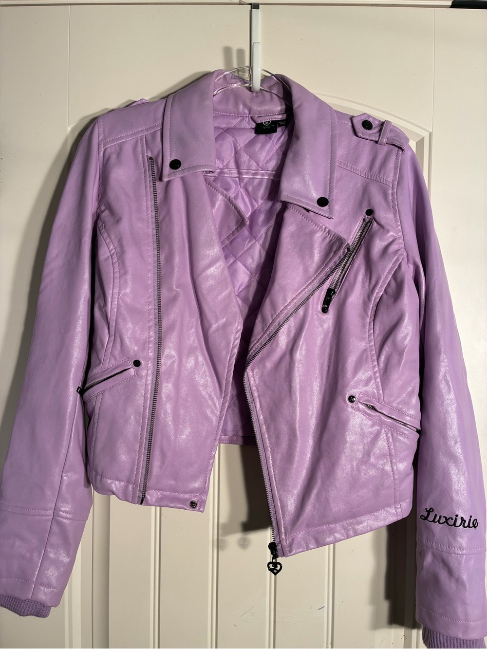 Lavender Faux Leather Bomber Moto Jacket -